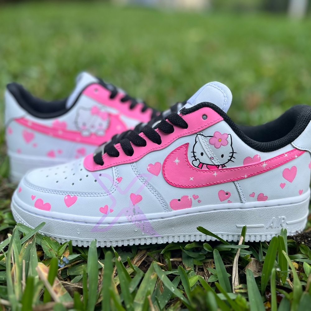 Hello Kitty Air Force 1 Hot Pink Black Custom Hand Painted Sneakers